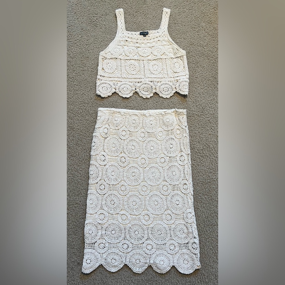 Kings Road 2 Piece Crochet Set, Lined, Color: Beige, Size: L, New Without Tag